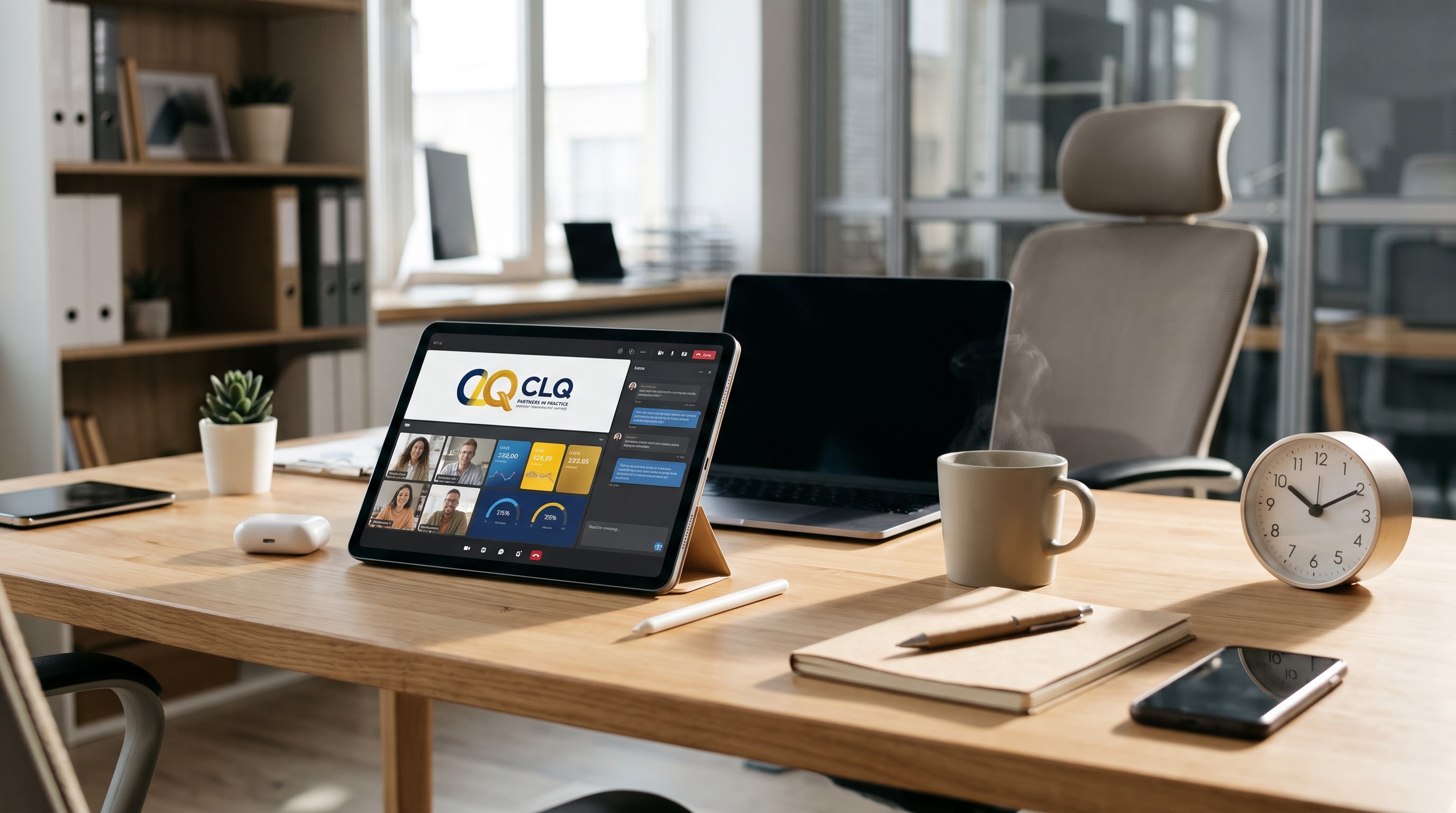 CLQ platform dashboard on tablet